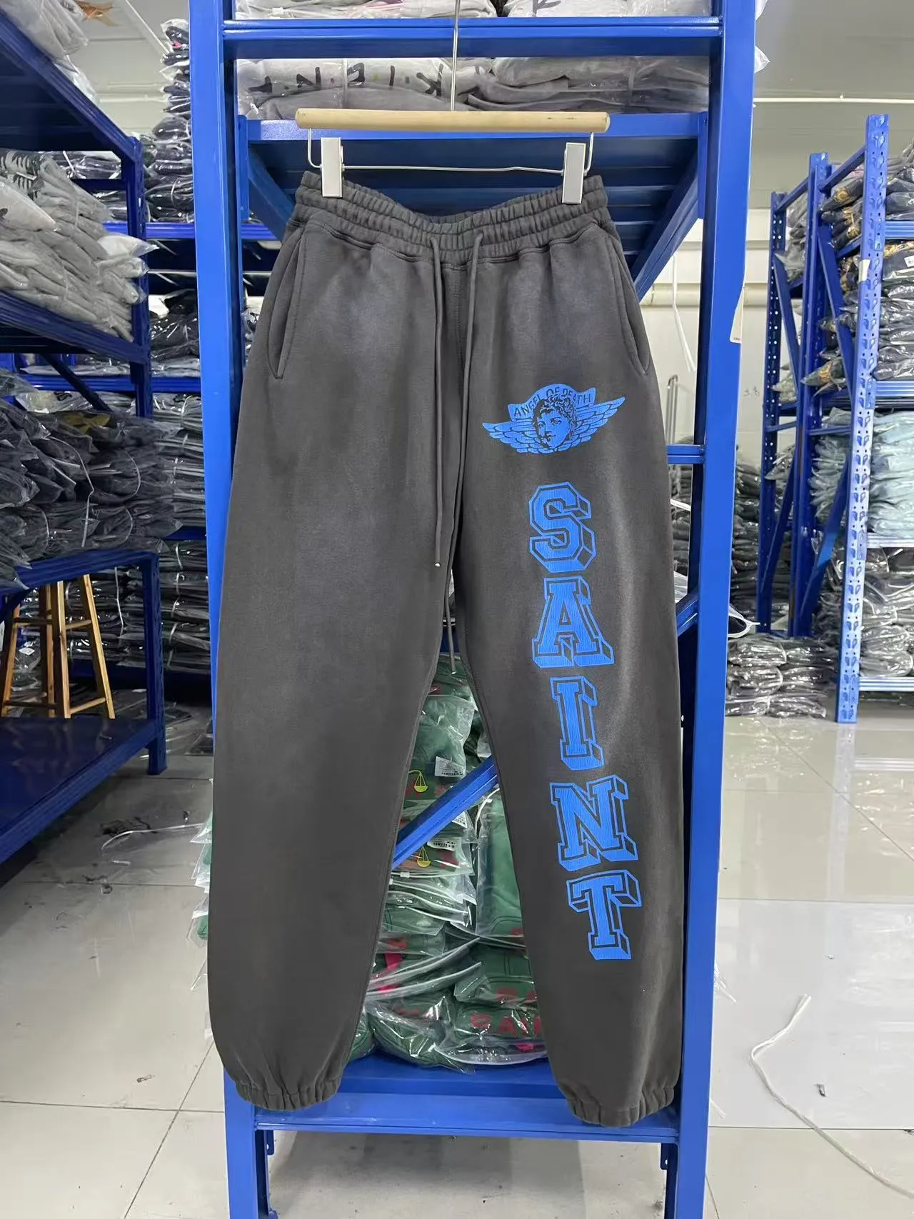 In stock KST1037 style washed gray P240 Saint Michael 25SS distressed "angels" distressed angel washed retro sports pants size S-M-L-XL
